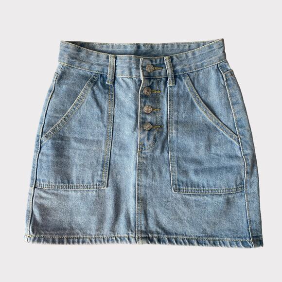 SHEIN Womens XS Light Blue Denim Short Skirt Button Front - Picture 5 of 9